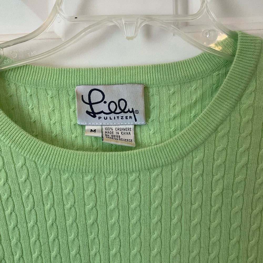 Lilly Pulitzer Cashmere Cable Knit Sweater, Light Green, Long Sleeve Crew, Sz M - Picture 3 of 8